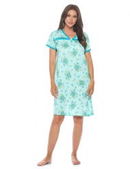 Casual Nights Women's Super Soft Yummy Nightshirt, Short Sleeve Nightgown, Night Dress with Fun Prints & Patterns - Blossom Mint