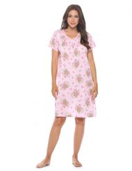 Casual Nights Women's Super Soft Yummy Nightshirt, Short Sleeve Nightgown, Night Dress with Fun Prints & Patterns - Blossom Pink