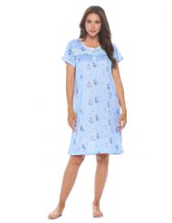 Casual Nights Women's Super Soft Yummy Nightshirt, Short Sleeve Nightgown, Night Dress with Fun Prints & Patterns - Blue Floral