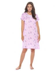 Casual Nights Women's Super Soft Yummy Nightshirt, Short Sleeve Nightgown, Night Dress with Fun Prints & Patterns - Lilac Floral
