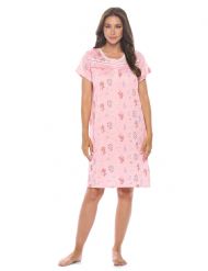 Casual Nights Women's Super Soft Yummy Nightshirt, Short Sleeve Nightgown, Night Dress with Fun Prints & Patterns - Pink Floral