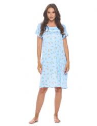 Casual Nights Women's Super Soft Yummy Nightshirt, Short Sleeve Nightgown, Night Dress with Fun Prints & Patterns - Roses Blue