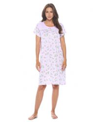 Casual Nights Women's Super Soft Yummy Nightshirt, Short Sleeve Nightgown, Night Dress with Fun Prints & Patterns - Roses Lilac
