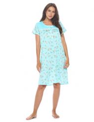 Casual Nights Women's Super Soft Yummy Nightshirt, Short Sleeve Nightgown, Night Dress with Fun Prints & Patterns - Roses Mint