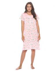 Casual Nights Women's Super Soft Yummy Nightshirt, Short Sleeve Nightgown, Night Dress with Fun Prints & Patterns - Roses Pink