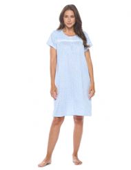 Casual Nights Women's Super Soft Yummy Nightshirt, Short Sleeve Nightgown, Night Dress with Fun Prints & Patterns - Blue Diamond Dot