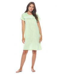 Casual Nights Women's Super Soft Yummy Nightshirt, Short Sleeve Nightgown, Night Dress with Fun Prints & Patterns - Mint Diamond Dot