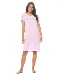 Casual Nights Women's Super Soft Yummy Nightshirt, Short Sleeve Nightgown, Night Dress with Fun Prints & Patterns - Pink Diamond Dot