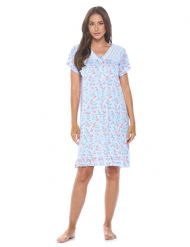 Casual Nights Women's Super Soft Yummy Nightshirt, Short Sleeve Nightgown, Night Dress with Fun Prints & Patterns - Blue Roses