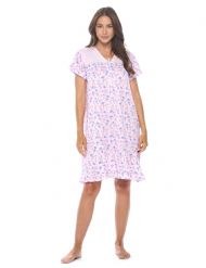 Casual Nights Women's Super Soft Yummy Nightshirt, Short Sleeve Nightgown, Night Dress with Fun Prints & Patterns - Lilac Roses