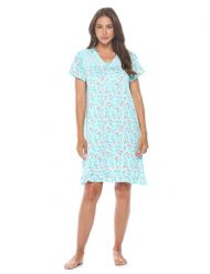 Casual Nights Women's Super Soft Yummy Nightshirt, Short Sleeve Nightgown, Night Dress with Fun Prints & Patterns - Mint Roses
