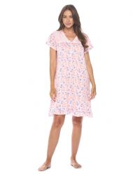 Casual Nights Women's Super Soft Yummy Nightshirt, Short Sleeve Nightgown, Night Dress with Fun Prints & Patterns - Pink Roses