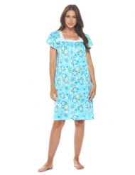 Casual Nights Women's Super Soft Yummy Nightshirt, Short Sleeve Nightgown, Night Dress with Fun Prints & Patterns - Bloom Aqua