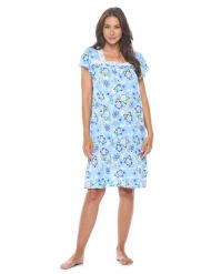 Casual Nights Women's Super Soft Yummy Nightshirt, Short Sleeve Nightgown, Night Dress with Fun Prints & Patterns - Bloom Blue