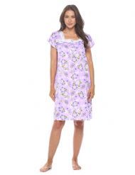 Casual Nights Women's Super Soft Yummy Nightshirt, Short Sleeve Nightgown, Night Dress with Fun Prints & Patterns - Bloom Lilac
