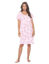 Casual Nights Women's Super Soft Yummy Nightshirt, Short Sleeve Nightgown, Night Dress with Fun Prints & Patterns - Ditsy Floral Pink