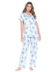 Casual Nights Women's Short Sleeve Floral Pajama Set - Light Blue