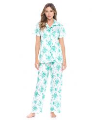 Casual Nights Women's Short Sleeve Floral Pajama Set - Light Green