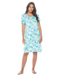 Casual Nights Women's Super Soft Yummy Nightshirt, Short Sleeve Nightgown, Night Dress with Fun Prints & Patterns - Green Flowered