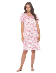 Casual Nights Women's Super Soft Yummy Nightshirt, Short Sleeve Nightgown, Night Dress with Fun Prints & Patterns - Pink Flowered