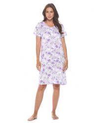 Casual Nights Women's Super Soft Yummy Nightshirt, Short Sleeve Nightgown, Night Dress with Fun Prints & Patterns - Purple Flowered