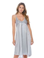 Casual Nights Women's Satin Lace Camisole Nightgown - Grey
