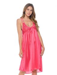 Casual Nights Women's Satin Lace Camisole Nightgown - Red