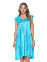 Casual Nights Women's Cap Sleeve Rose Satin Tricot Nightgown - Aqua