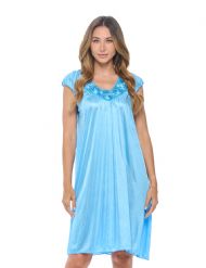 Casual Nights Women's Cap Sleeve Rose Satin Tricot Nightgown - Blue