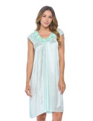 Casual Nights Women's Cap Sleeve Rose Satin Tricot Nightgown - Green