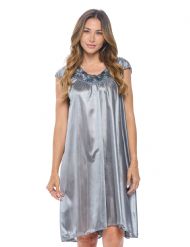Casual Nights Women's Cap Sleeve Rose Satin Tricot  Nightgown - Grey