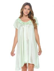 Casual Nights Women's Cap Sleeve Rose Satin Tricot Nightgown - Light Green