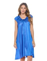 Casual Nights Women's Cap Sleeve Rose Satin Tricot Nightgown - Navy