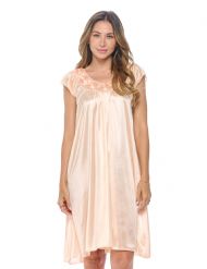 Casual Nights Women's Cap Sleeve Rose Satin  Tricot Nightgown - Orange