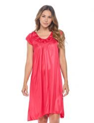 Casual Nights Women's Cap Sleeve Rose Satin Tricot Nightgown - Red