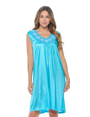 Casual Nights Women's Sleeveless Flower Satin Nightgown - Aqua - You'll love slipping into this gown designed in silky satin fabric witha Sexy pattern, Flower accent that lend a feminine flair. A Lightweight, flowing fabric that keeps your sleepwear comfortable and stylish.