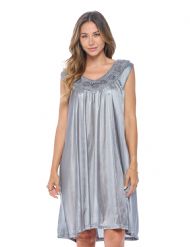 Casual Nights Women's Sleeveless Flower Satin Nightgown - Grey