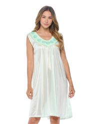 Casual Nights Women's Sleeveless Flower Satin Nightgown - Light Green