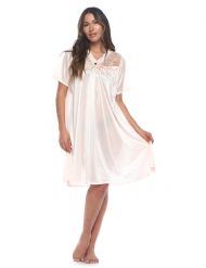 Casual Nights Women's Fancy Lace Neckline Silky Tricot Nightgown - Coral