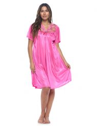 Casual Nights Women's Fancy Lace Neckline Silky Tricot Nightgown - Fuchsia