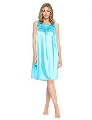 Casual Nights Women's Tricot Sheer Lace Sleeveless Nightgown - Aqua