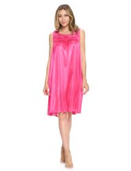 Casual Nights Women's Tricot Sheer Lace Sleeveless Nightgown - Fuchsia