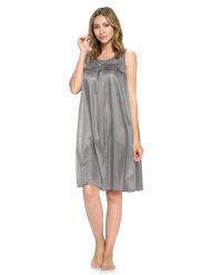 Casual Nights Women's Tricot Sheer Lace Sleeveless Nightgown - Grey