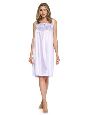 Casual Nights Women's Tricot Sheer Lace Sleeveless Nightgown - Lilac Purple  LA9047PR