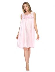 Casual Nights Women's Tricot Sheer Lace Sleeveless Nightgown - Pink