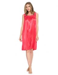 Casual Nights Women's Tricot Sheer Lace Sleeveless Nightgown - Red