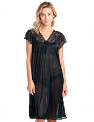 Casual Nights Women's Fancy Lace Neckline Silky Tricot Nightgown - Black