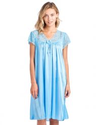 Casual Nights Women's Fancy Lace Neckline Silky Tricot Nightgown - Blue