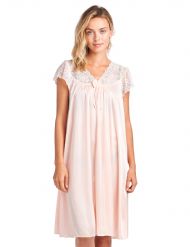 Casual Nights Women's Fancy Lace Neckline Silky Tricot Nightgown - Coral