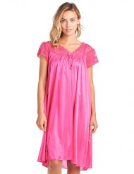 Casual Nights Women's Fancy Lace Neckline Silky Tricot Nightgown - Fuchsia